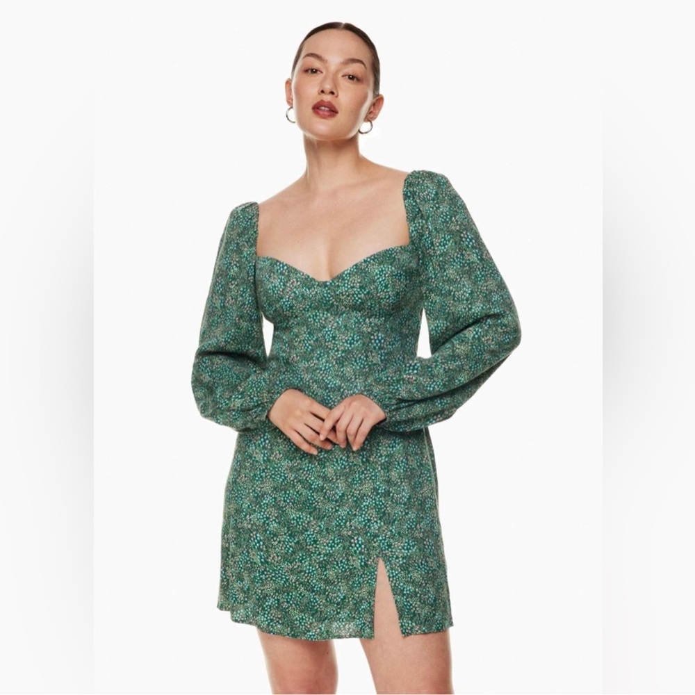 Aritzia Wilfred Teal Floral Long Sleeve Dress